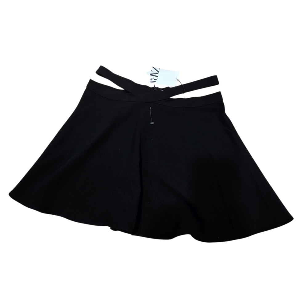 Zara Large Black Mini Skirt With Side Cut Outs Nwt
